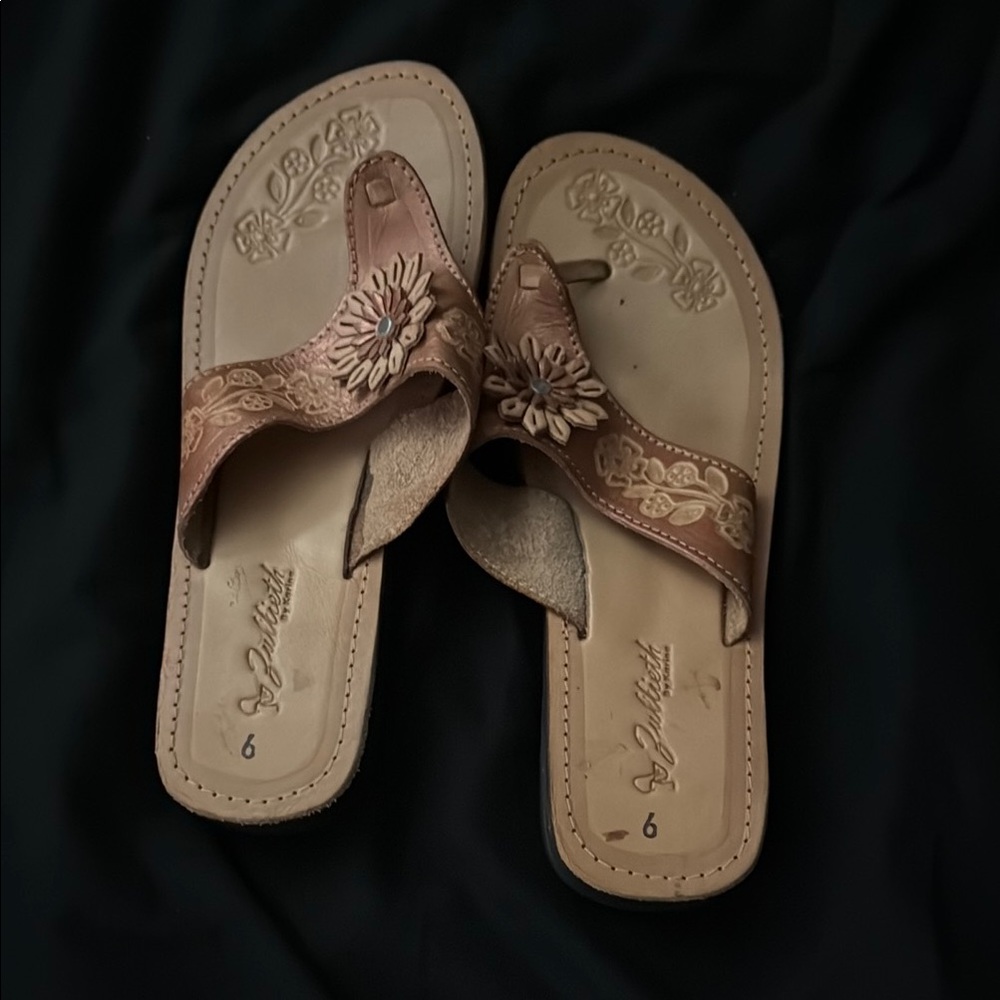 Brown Floral Embellished Sandals